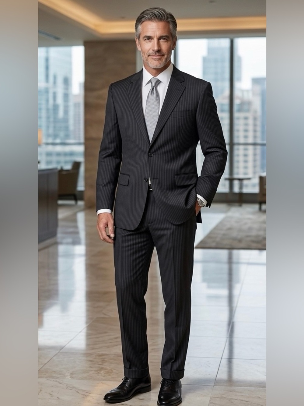 Mexx Men's Dark Charcoal/Back Pinstripe 2-piece Suit 46Rx32